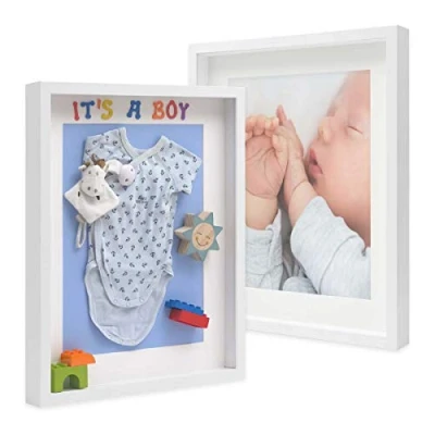 Image de PHOTOLINI Cadre Photo 3D à remplir 40 x 50 cm Blanc, Set de 2 Cadres boîte Profond avec Passe Partout, pour Objets jusqu&#039;à 3 cm, Bois MDF, Verre Les Loisirs créatifs &amp; comme Cadeau