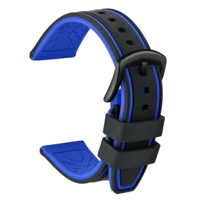Image de ULLCHRO Bracelet Montre Remplacer Silicone Bicolore 20, 22, 24, 26mm Caoutchouc avec Acier Inoxydable Boucle Noir (24mm, et Bleu)