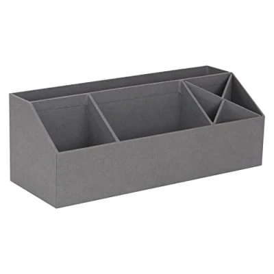 Image de Bigso Box of Sweden Organiseur de bureau avec 4 compartiments pour notes, trombones, stylos, etc. Panneau fibres et papier aspect lin (gris)