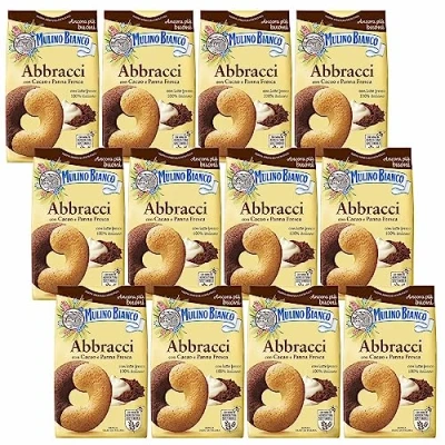 Image de MULINO BIANCO Abbracci biscuits sablés italiens au beurre et saveur de cacao 350g x 12 parcelles (Abbracci, x12)