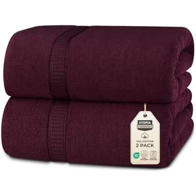 Image de Utopia Towels Luxueux Drap de Bain géant 2 pièces, 100% Coton filé à Anneaux, très Absorbant et séchage Rapide, Serviette Bain/Serviette Sauna, Super Douce (90 x 180 cm, Bourgogne)