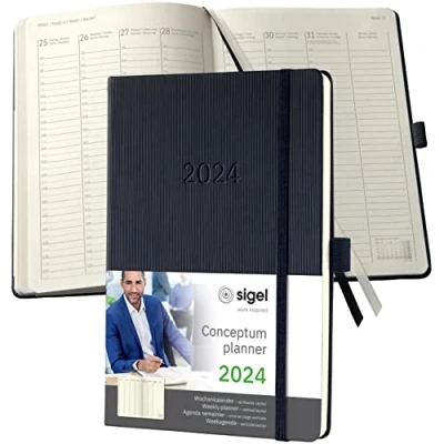 Image de SIGEL C2419 Agenda semainier 2024, vertical, A5, couverture rigide, noir Conceptum
