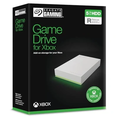 Image de Seagate Game Drive for Xbox, 5 to, Disque Dur Externe, HDD Portable, USB 3.2 1re génération, Blanc, certifié LED RVB, avec Les Services Rescue valables 3 Ans (STKX5000100)