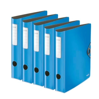 Image de Leitz 10481030 Active Solid Lot de 5 classeurs qualité à 180 Format A4 Dos arrondi étroit 6,5 cm large Fermeture élastique Polyfoam léger En plastique Bleu clair