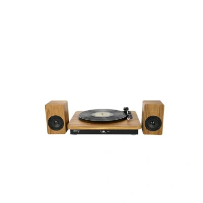 Image de Platine vinyle Halterrego av 2 HP extérieurs, RMS 2*5W,RCA OUT, BT IN, adaptateur inclus , finition laquée noire/asp bois Neuf