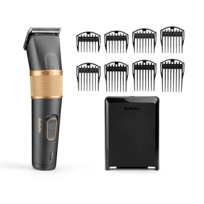 Image de BaByliss E987E Tondeuse cheveux graphite Precision Lame en ultra durable Utilisation avec ou sans fil 26 hauteurs de coupe et 8 sabots Rapidité efficacité coupe.