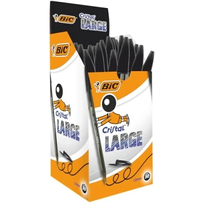 Image de BIC Cristal Large Stylos Bille avec Pointe (1,6 mm) Encre Fluide Couleur Noire, Boîte de 50