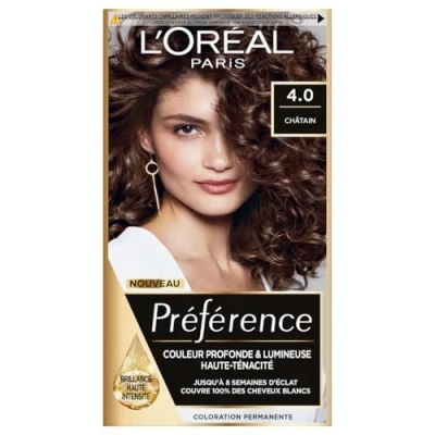 Image de L’ORÉAL PARIS Coloration Cheveux Permanente Longue Durée &amp; Lumineuse Couvre 100% des Blancs Préférence Nuance : Tahiti (4.0) Châtain