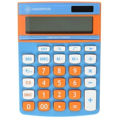Image de Osama, Metacolor Calculatrice Bureau à 12 Chiffres + Écran Incliné en Métal, College et Lycee avec Recharge Solaire Calculette Idéal comme Fourniture Accessoire Bureau, Ciel/Orange