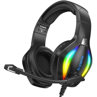 Image de Krysenix PG1 Casque Gaming pour PS4/PS5/PC/Xbox/Nintendo Switch, Gamer avec Son Microphone Stéréo AI, PS5 Prise Jack 3,5 mm et lumière RVB, Noir