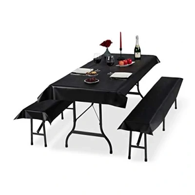 Image de Relaxdays Ensemble pour Tente Coussins, 3 pièces,Nappe la Table 250x100cm, 2 Housses bancs, Lavable, Noir