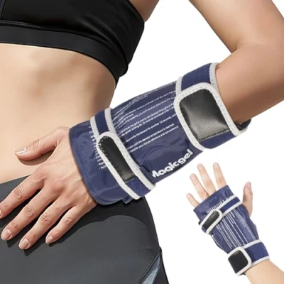Image de Magic gel Poignet Ice pack Wrap Orthèse de main chaude ou froide avec Bracelet chauffant refroidissement par compression pour droite gauche Sangles réglables Bleu