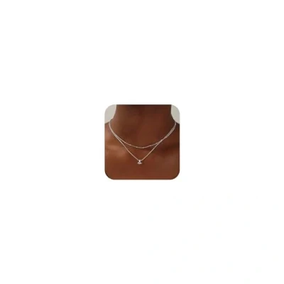 Image de TINGN Collier ras du cou pour femme avec lettres, plaqué Or blanc 14 carats, minuscule monogramme en argent, double chaîne, lettres de A à Z, chaîne adolescente et fille,