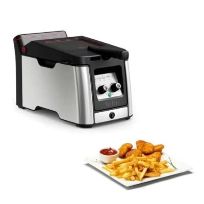 Image de Tefal Clear Duo Friteuse bain d’huile, Moins de fumée et d&#039;odeurs, Hublot anti buée, Température réglable, Minuteur 30 min, Grande capacité, Éléments amovibles compatibles lave vaisselle FR600D10