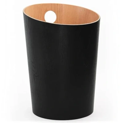 Image de Kazai.® Corbeille à Papier Design &#039;Bennet&#039; Poubelle Unique pour Bureau, Chambre, Chambre d&#039;Enfant, et Plus de Bureau en Placage Bois Véritable Noir