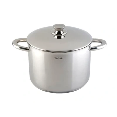 Image de Wecook! Marmite en acier inoxydable avec couvercle et échelle de mesure intégrée, Ø 24 cm, capacité 7,6 litres. Compatible Tous Feux Dont Induction