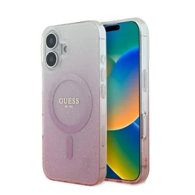 Image de Étui Guess pour iPhone 16 6.1 rose étui rigide IML Glitter Gradient MagSafe Neuf