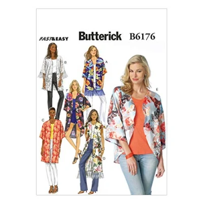 Image de Butterick Patterns 6176, Kimono pour Femme, Tailles (16 18) (20 22) (24 26), Polyester, Multicolore, ZZ (LRG XLG XXL)