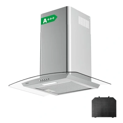 Image de Ciarra CBCS6506B Hotte Aspirante Classe A+++ 60cm 650m3/h Avec Filtres à Charbon 3 Vitesses Recyclage ou Evacuation Décorative Murale