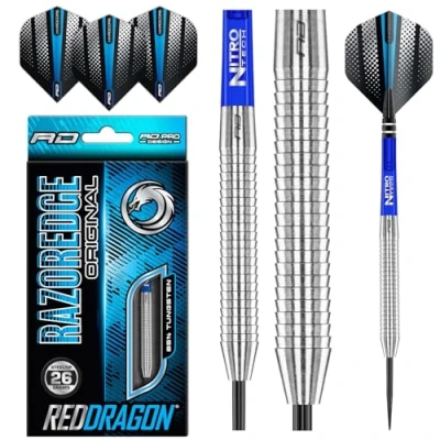 Image de RED DRAGON Razor Edge Original: 24g Fléchettes Pointes Acier avec Ailettes et Tiges de Flechettes