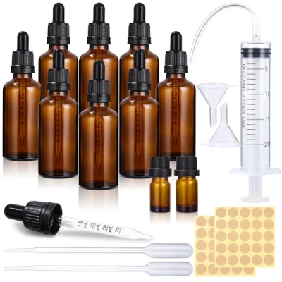 Image de 8 Stk 30ml Flacon de Pipette et 2 5ml Flacon, Petit en Verre Ambré, vide Huile Essentielle avec pipettes, pour les huiles essentielles/aromathérapie