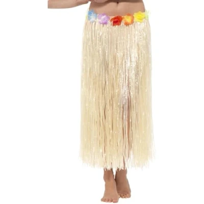 Image de Smiffys Jupe hula hawaïenne avec fleurs, Naturel, fermeture velcro et bande réglable à la taille