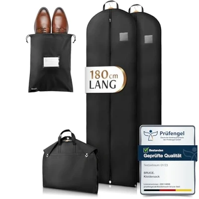 Image de Bruce.® 2x Premium Housse Vetements à Suspendre 180x60cm avec 1 Sac Chaussures, Pliable de Rangement Vetement Penderie and Voyage, Idéale comme Costume Homme, Robe Mariée