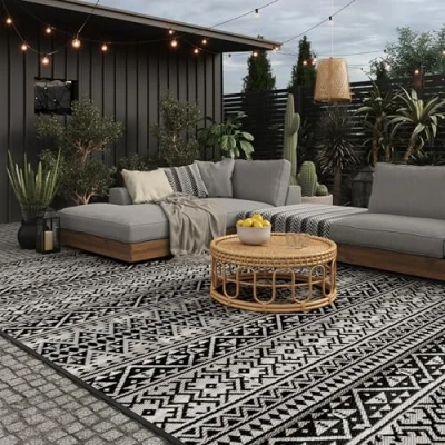 Image de EVOCAMP tapis d&#039;extérieur 270 x 400 cm, en plastique, résistant aux intempéries et léger, couverture de pique nique pour l&#039;extérieur, d&#039;auvent fibres plastiques, convient terrasse