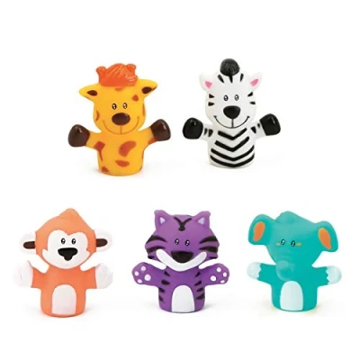 Image de LUDI 5 Marionnettes de Doigts, Animaux la Savane Plastique Souple, x 5,5 2,5 cm Développer l’Imagination, Le Vocabulaire et Dextérité À Partir 10 Mois