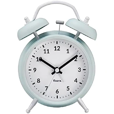 Image de fisura. Réveil Matin Menthe et Blanc. Reveil Analogique avec veilleuse à LED. Silencieux sans Tic Tac. Cadran de 9 centimètres. Dimensions : 11,7x5,5x16. en Métal ABS