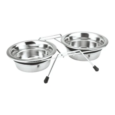 Image de Nobby Silent Diner Double Gamelle en Acier Inoxydable pour Chien 2 x 16,5 cm 0,7 L