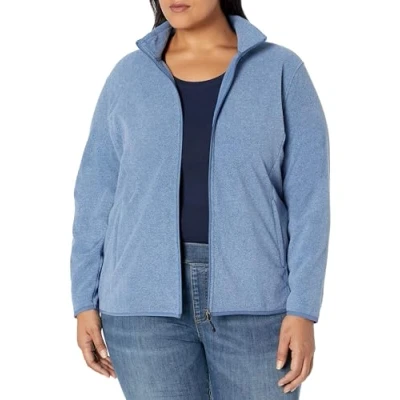 Image de Amazon Essentials Veste à Fermeture Éclair intégrale, en Polaire Douce, Coupe Classique (Grandes Tailles Disponibles) Femme, Bleu Chiné, S