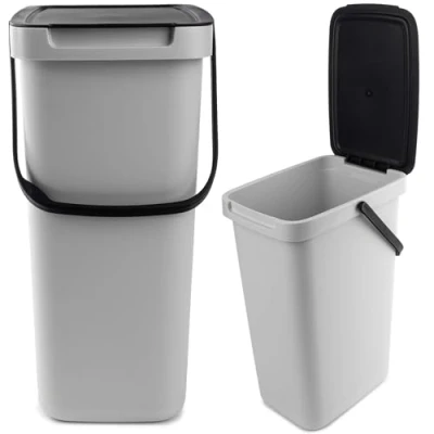 Image de KADAX Poubelle avec couvercle et poignée, en plastique, pour le tri sélectif, rectangulaire à charnière (gris, 12 l)