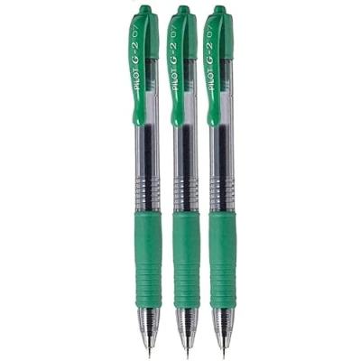 Image de Pilot G2 07 Lot de 3 stylos roller verts rechargeables à encre gel Pointe fine rétractable 0,7 mm Largeur trait : 0,39 BL G27