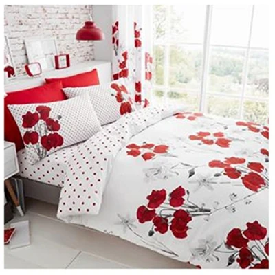 Image de GC Gaveno Cavailia Poppy Parure de lit Luxueuse avec Housse Couette et taies d&#039;oreiller en Polyester Coton 2 Places, Lin 50, Rouge Coquelicot, Double