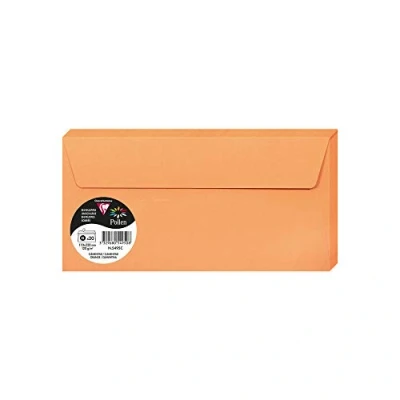 Image de Clairefontaine 5495C Paquet de 20 Enveloppes Auto Adhésives Format DL 11x22cm 120g/m² Coloris Clémentine Invitation Evènements et Correspondance Gamme Pollen Papier Premium Lisse