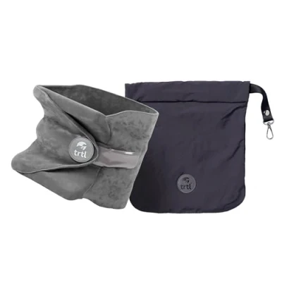 Image de trtl Travel Pillow Gris Oreiller Cervical Peu encombrant Voyage reposant en Avion, Voiture et Bus Système de Soutien Unique Lavable Machine