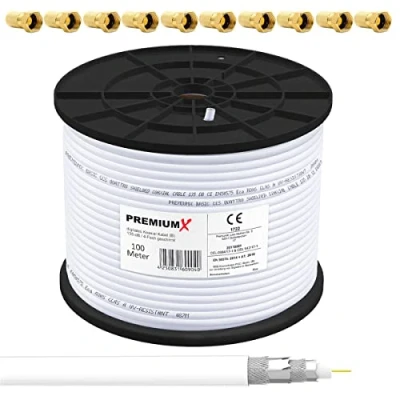 Image de Premium X BASIC Câble coaxial de 100m Réception parfaite avec un blindage en aluminium quadruple 135dB Compatible DVB S/S2, C, T, installations BK 10 connecteurs F inclus