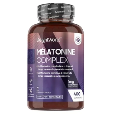Image de Mélatonine 400 Comprimés Vegan Pour +1 An Endormissement Rapide (EFSA) Sommeil, Hautement Dosée Avec Passiflore, Camomille, Magnésium &amp; Vitamine B6 Haute Biodisponibilité Sans Accoutumance