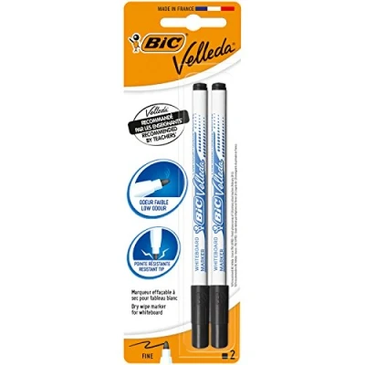 Image de BIC Velleda 1721 Feutres Effaçables à Sec Noir, Blister de 2