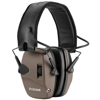 Image de ZOHAN 054 Casque Anti Bruit de Tir Electronique Coussinets d&#039;oreille Remplaçable, SNR 27dB, NRR 22dB, Réducteur Reglable, Protection Auditive Chasse Amplificateur Sonore, Marron