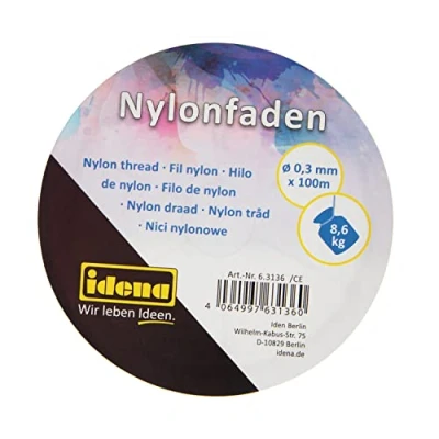 Image de Idena 63136 Fil de Nylon Transparent sur Bobine, env. 0,3 mm x 100 m, capacité Charge 8,6 kg, pour la création Bijoux, bricoler et des décors fenêtre etc,