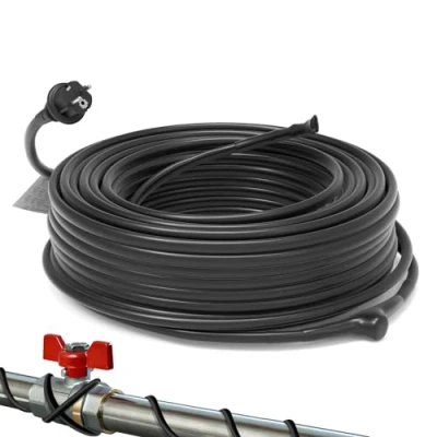 Image de HEATIT JHSF Câble chauffant antigel avec thermostat 16,4 W/m 230 V IP65 Noir Idéal pour conduites d&#039;eau ou plantes Chauffage électrique palmiers 36 m