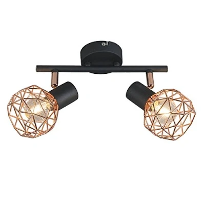 Image de Qazqa mesh Spot plafond, plafonnier 2 lumière L 250 mm Cuivre Design, Moderne éclairage intérieur Salon I Chambre Cuisine Salle à manger