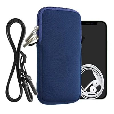 Image de kwmobile Housse de Protection Universelle pour Smartphone XXL 7&quot; Pochette téléphone Portable en néoprène avec Collier Ajustable Bleu foncé