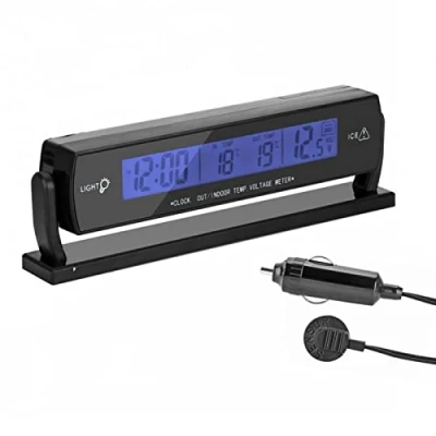 Image de VBESTLIFE Multifonction Numérique Voiture Auto Tension Alarme Horloge avec Température Intérieure/Extérieure Thermomètre Affichage LCD Batterie Moniteur Détecteur De Compteur
