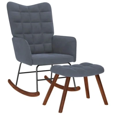 Image de vidaXL chaise à bascule avec repose pied gris foncé velours, fauteuil bascule, longue, siège de salon, chaise, 4016844