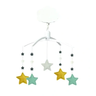 Image de TROUSSELIER Mobile Musical Etoiles Tissu en Lin Musique Lullaby de Brahms Classique Chic Idéal Cadeau Naissance Facile à Installer Colori Céladon, Beige et Bleu Gris