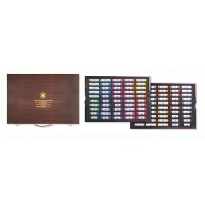 Image de Mungyo MPHM 100WL Gallery Artists&#039; Handmade Soft pastels Landscape Shades, set de 100 roulés à la main qualité artistique dans un coffret en bois, consistance douce