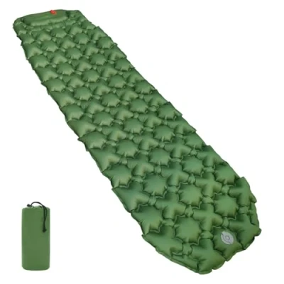 Image de Amazon Basics Tapis de sol camping, Légère, imperméable, avec pompe à pied, vert olive, 190.5 x 57 5.6 cm